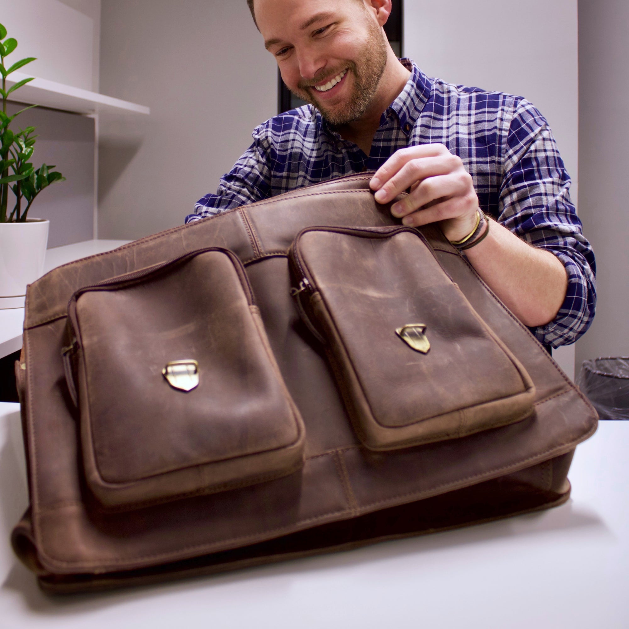 Distressed Leather Briefcase