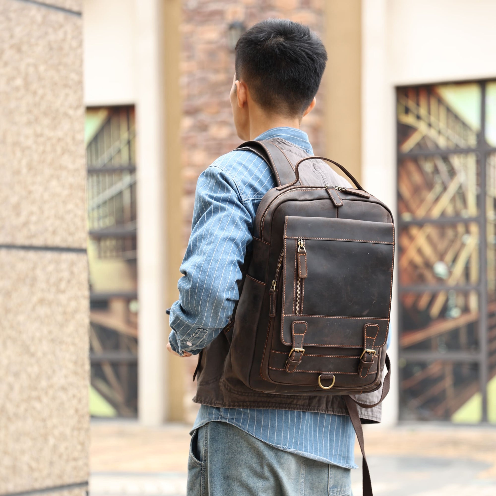 black vs brown leather backpack Parker - Built-In Zippered Laptop Sleeve - With Adjustable Shoulder Straps - overnight bag The Flappack