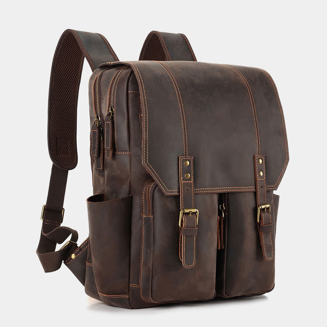 the compact leather laptop backpack for men