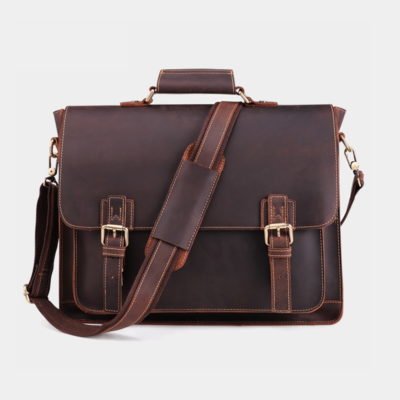 Brown Leather Messenger Satchel Bag for Men