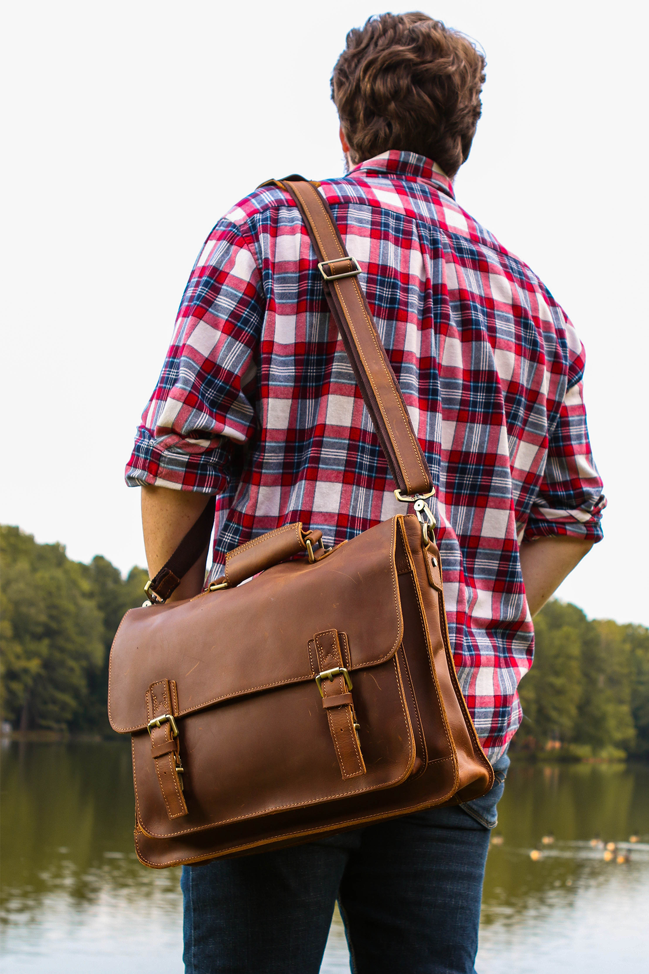 Leather briefcase satchel hotsell