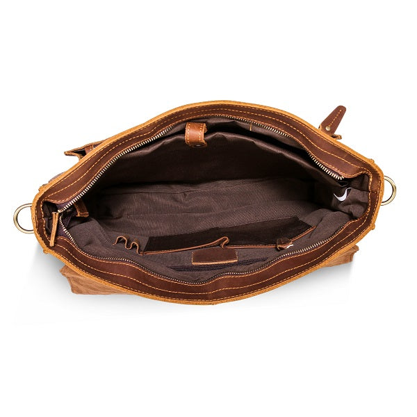 The Daily Men's Leather Messenger Bag for Laptops - Brown Briefcase Inside