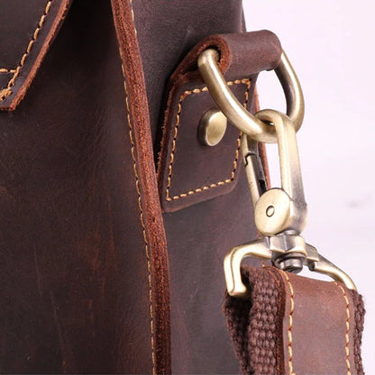 The Daily Men's Leather Messenger Bag for Laptops - Dark Brown Briefcase Buckle