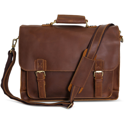 Brown Leather Messenger Satchel Bag for Men
