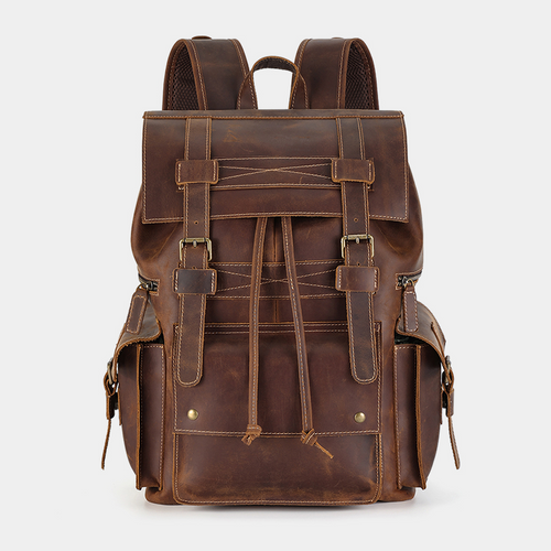 boys leather backpack Heritage Youth lasting durability Men Leather Backpack Black School
