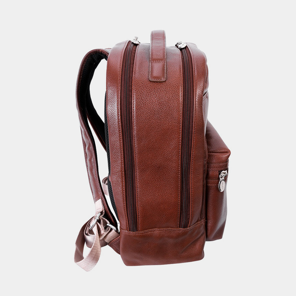 Premium 15” Leather Dual-Compartment Laptop Backpack