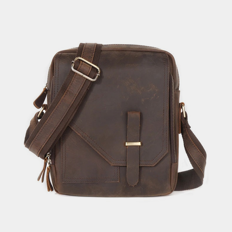 Medium Handmade Leather Crossbody Bag Dark Brown