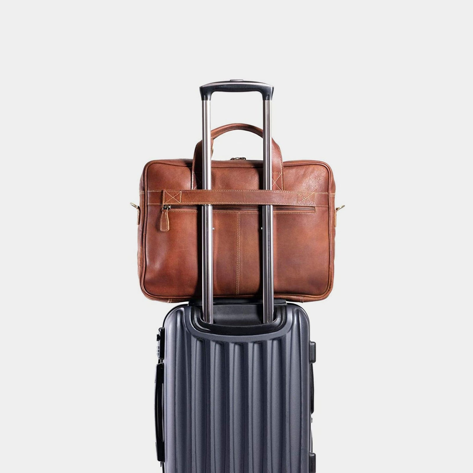 Slim Leather Laptop Briefcase with Luggage Strap – The Real