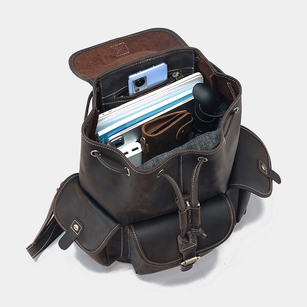 Leather Drawstring Backpack