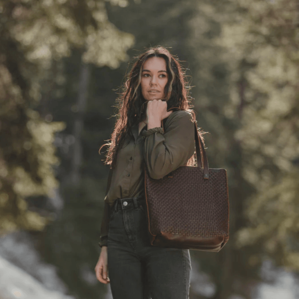 Woven Leather Tote Bag - Brown Designer Bag