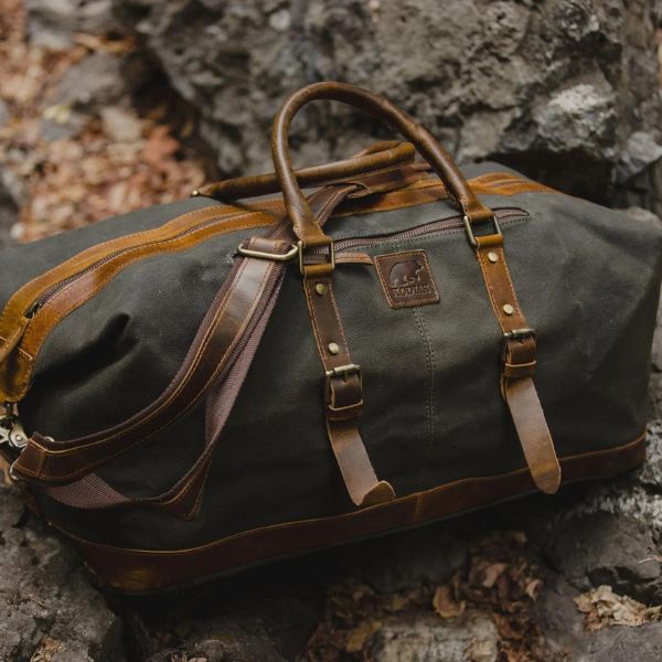 The Augustine | Waxed Canvas and Leather Duffle Bag for Men