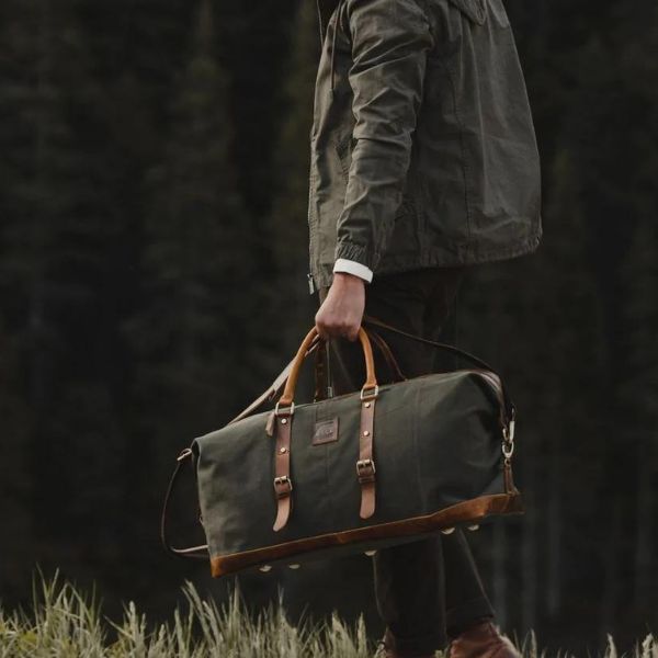 The Augustine | Waxed Canvas and Leather Duffle Bag for Men