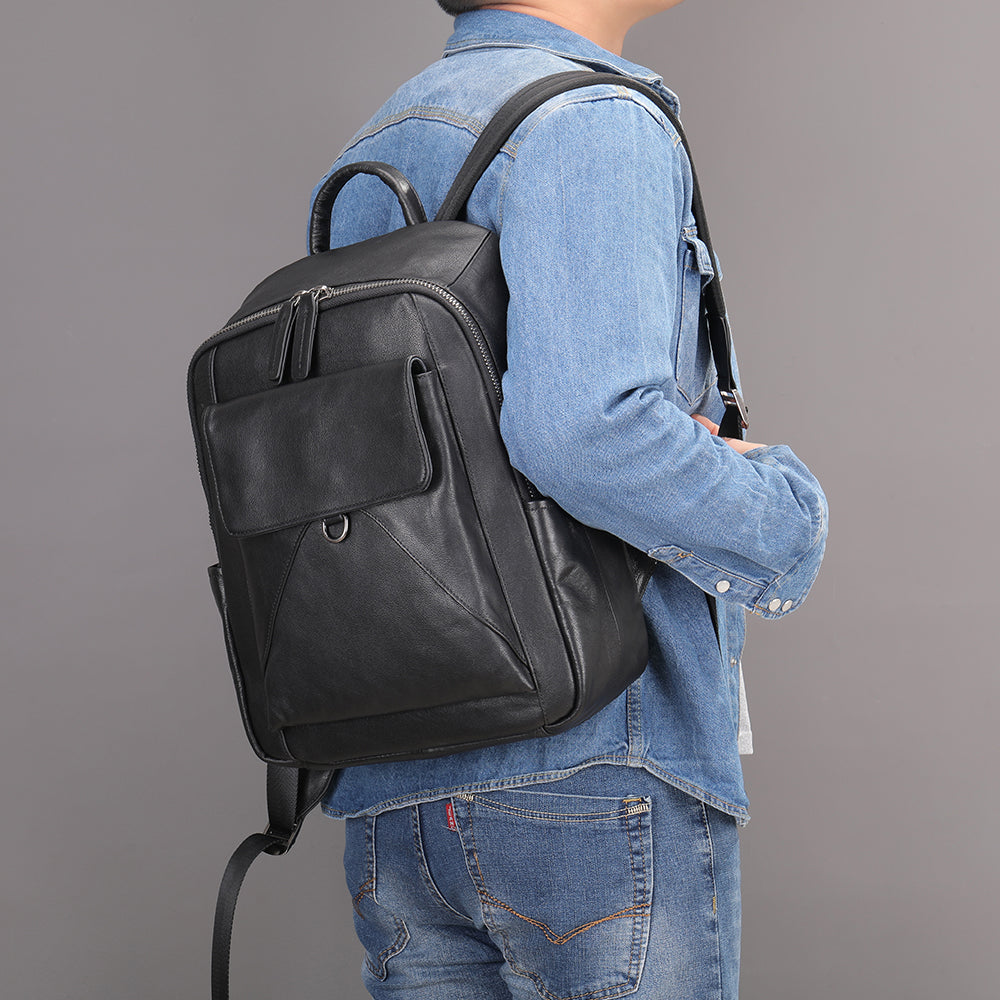 The Ebony | Black Leather Backpack for Men