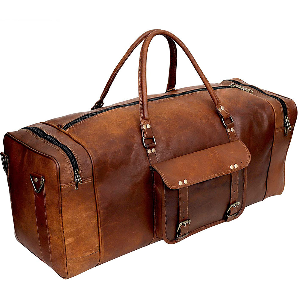 Large leather duffel bag best sale