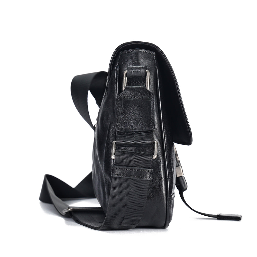 The Carino | Men's Black Leather Crossbody Bag