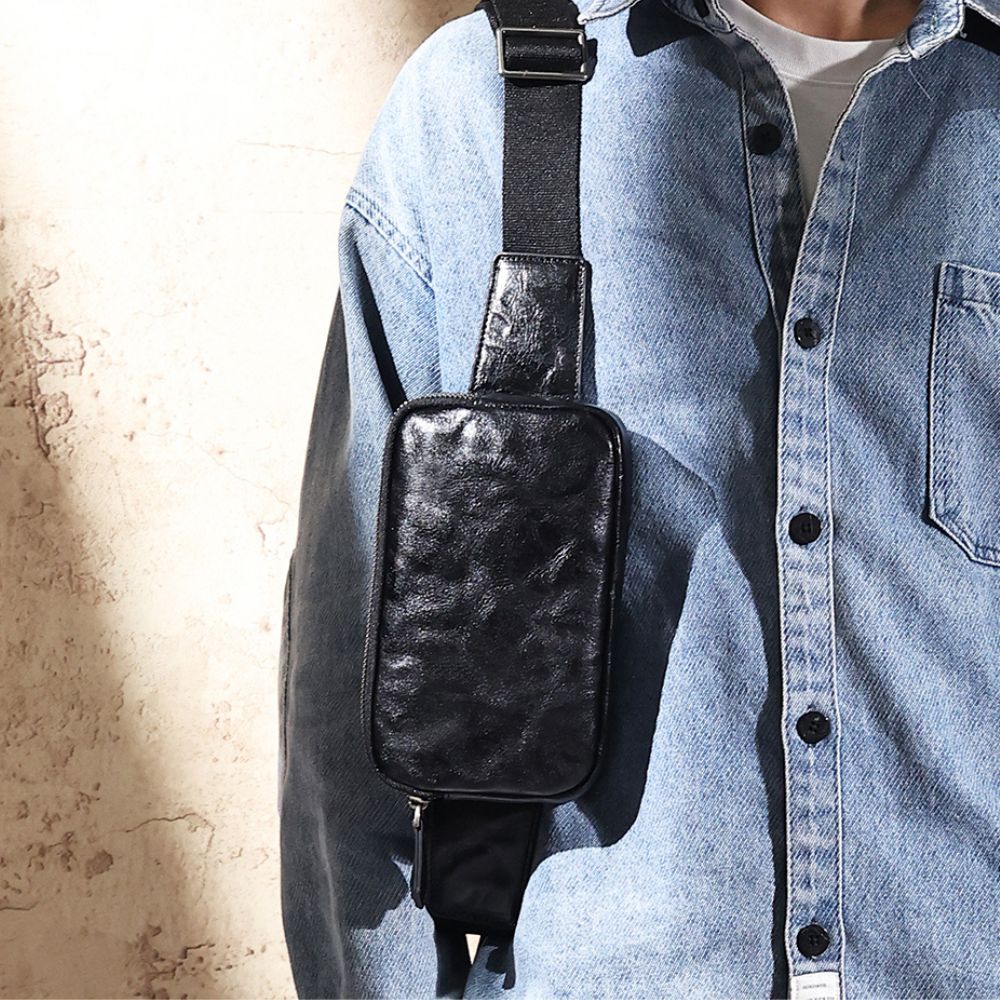 The Hadrian | Black Leather Crossbody Bag for Men
