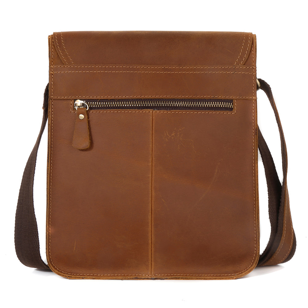 Brown Square Leather Crossbody Bag for School