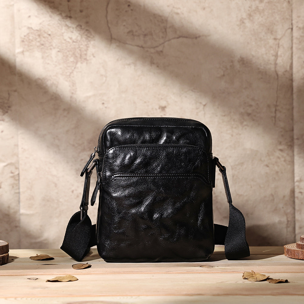 The Merle | Black Leather Crossbody Bag for Men