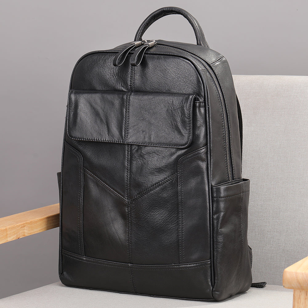 The Percussio | Black Leather Backpack for Men