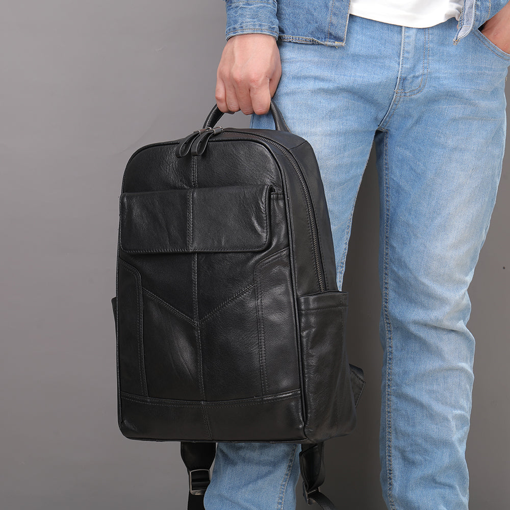 The Percussio | Black Leather Backpack for Men