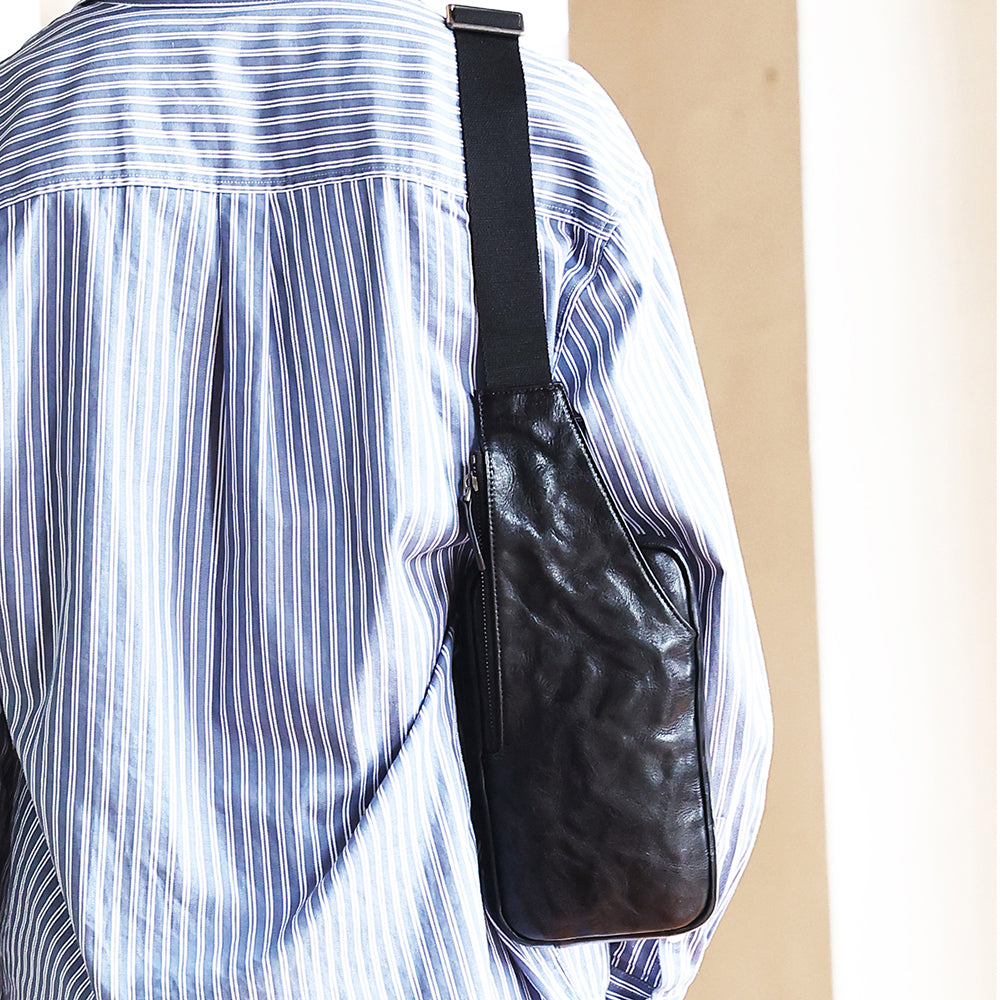 The Raida | Black Leather Sling Bag for Men