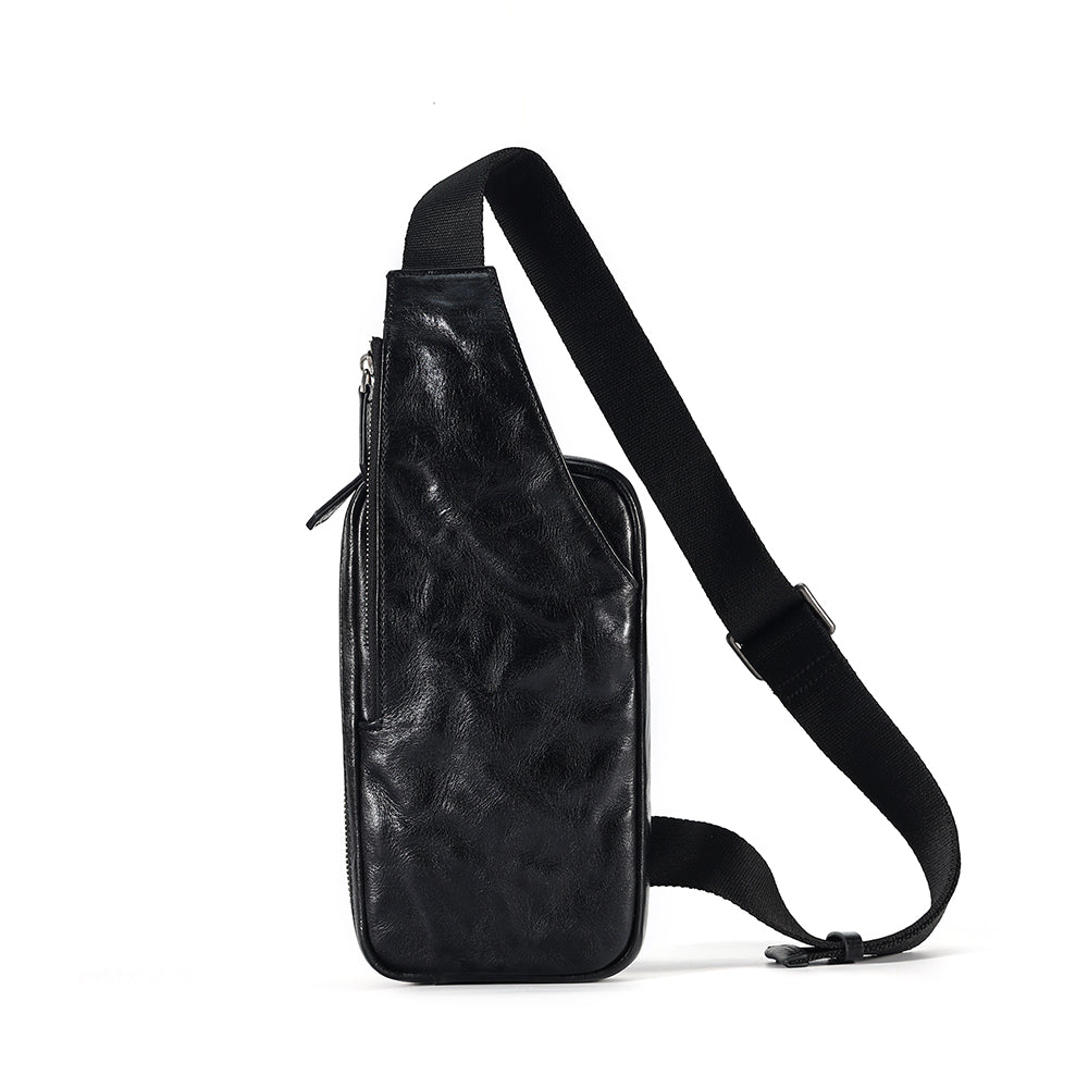 Black leather store sling bag