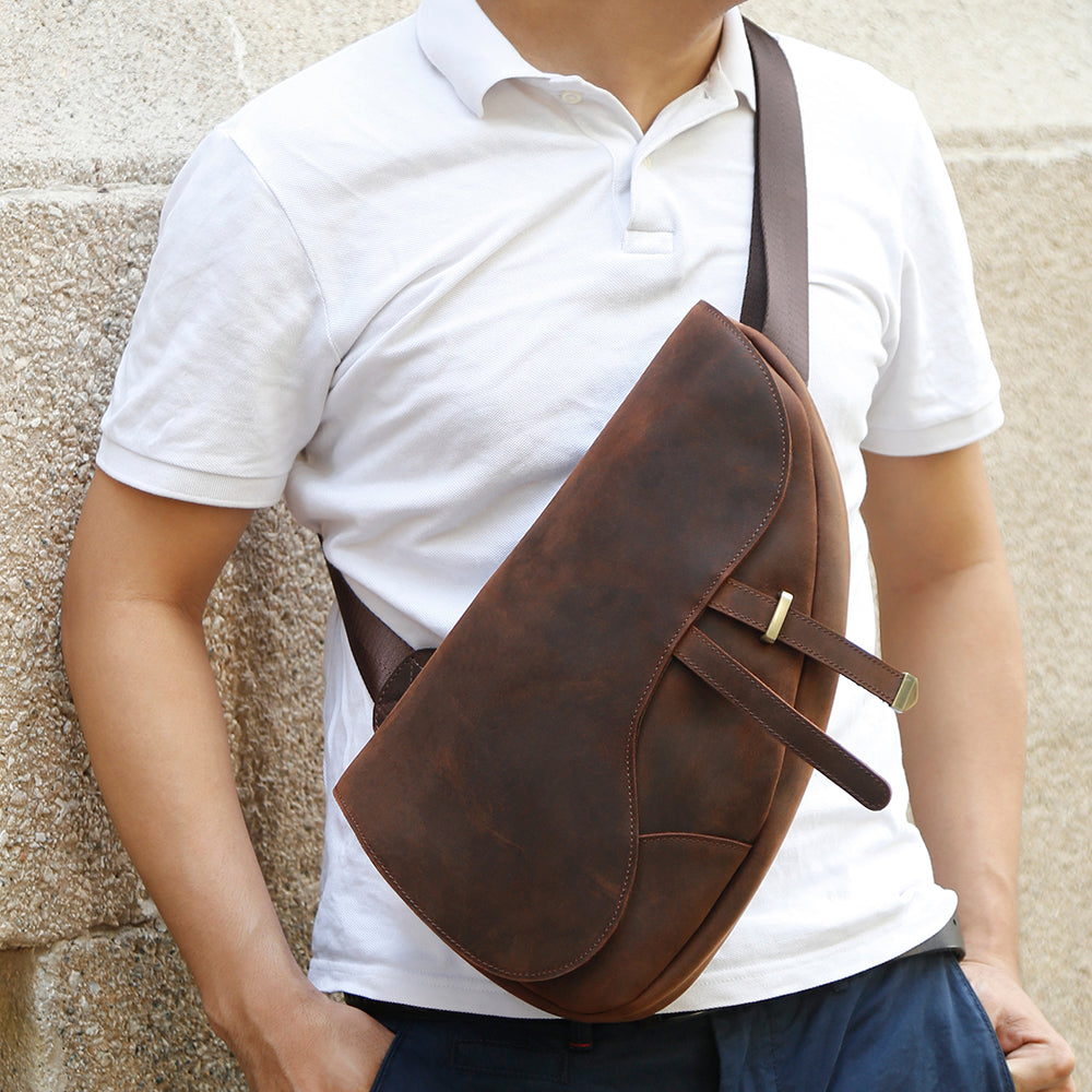 Men's leather cheap saddle bag