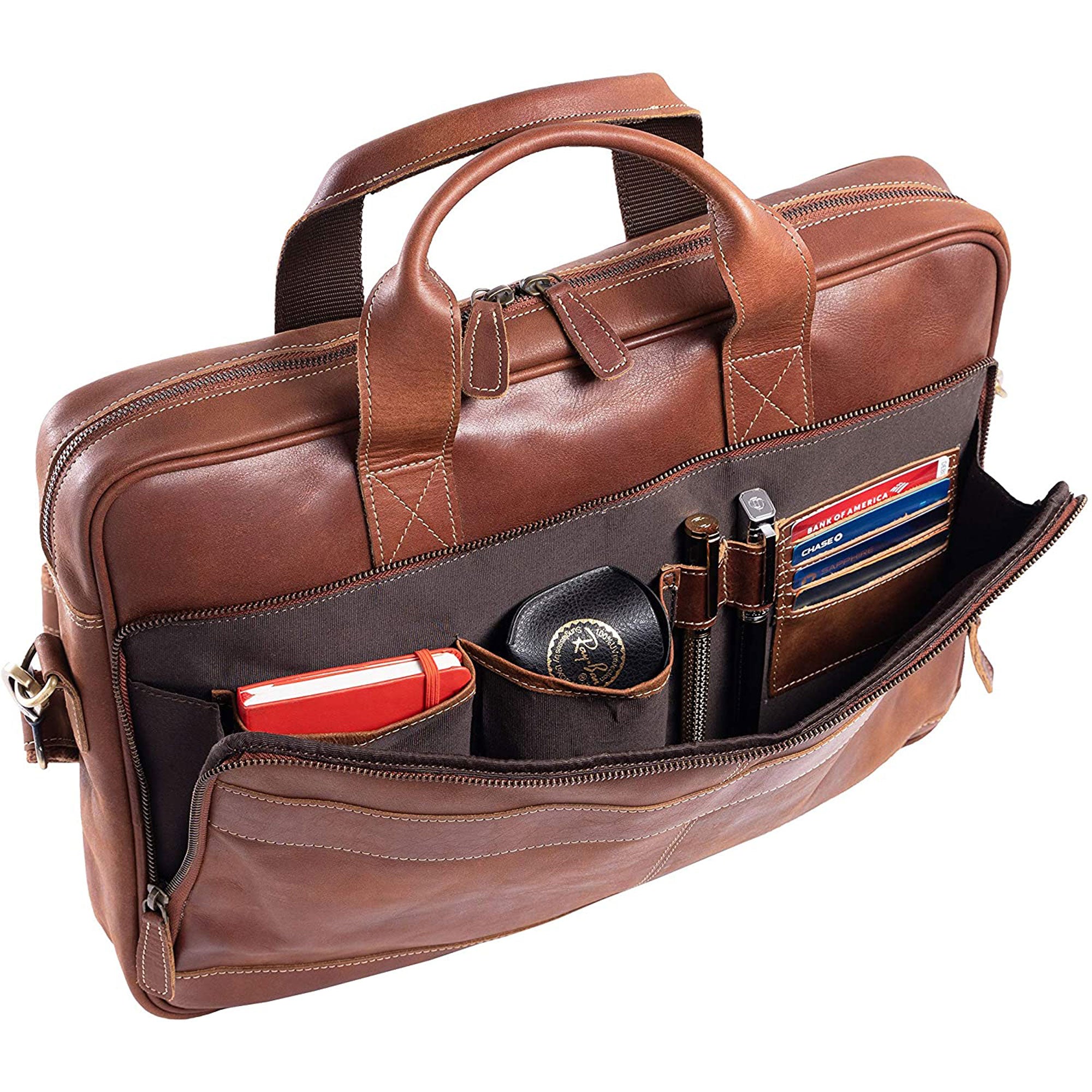 Slim Leather Laptop Briefcase with Luggage Strap The Real Leather Co