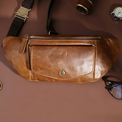 The Sling | Men's Leather Crossbody Purse Bag Satchel Light Brown Worn bottom