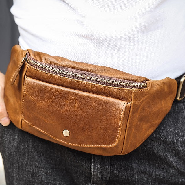 The Sling | Men's Leather Crossbody Purse Bag Satchel Light Brown Worn 2