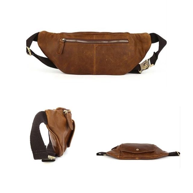 The Sling | Men's Leather Crossbody Purse Bag Satchel Light Brown sides