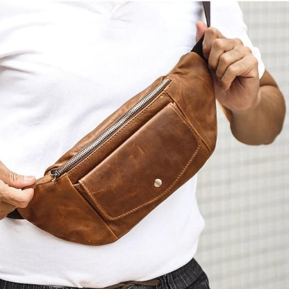 The Sling | Men's Leather Crossbody Purse Bag Satchel Light Brown Worn