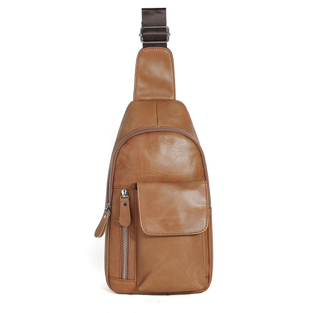 Men's Leather Sling Bag Chest Bag One Shoulder Bag Crossbody Bag Backpack  By Rustic Town (Dark Brown) – Rustic Town India