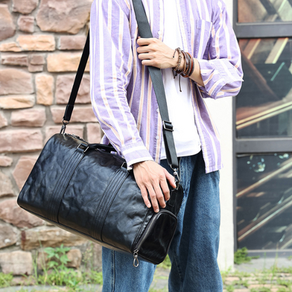 The Umbria | Black Leather Duffle Bag for Men 