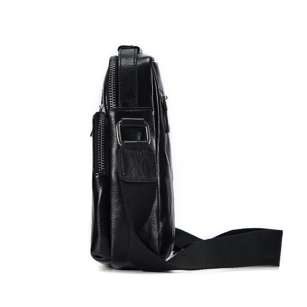 The Vivere | Men's Black Leather Crossbody Bag 