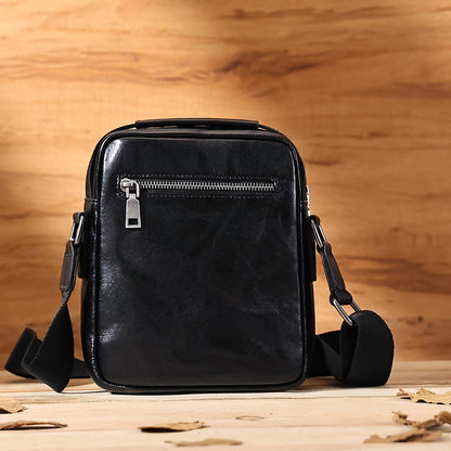 The Vivere | Men's Black Leather Crossbody Bag 