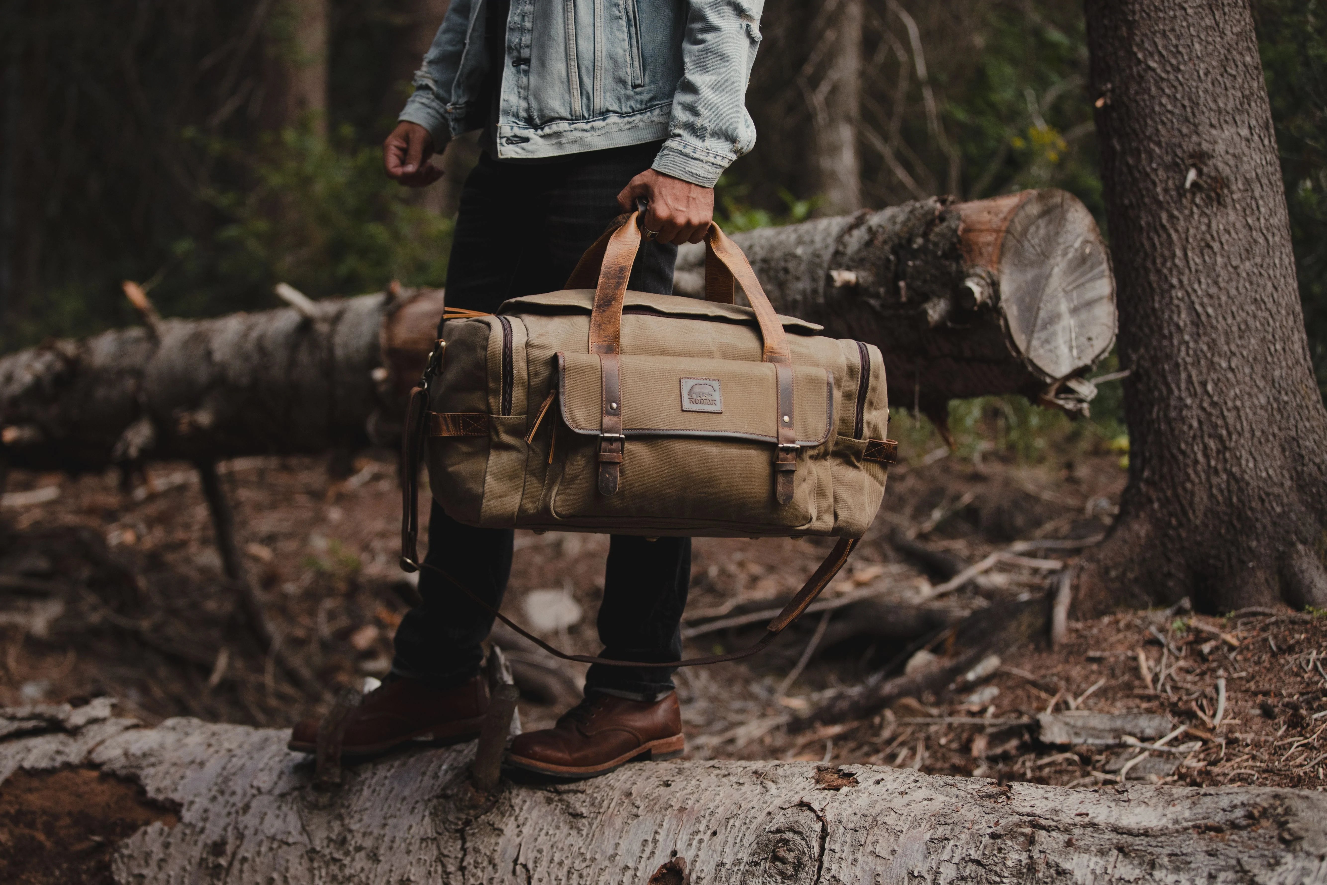 Waxed Canvas and Leather Duffle Bag Weekend Bag