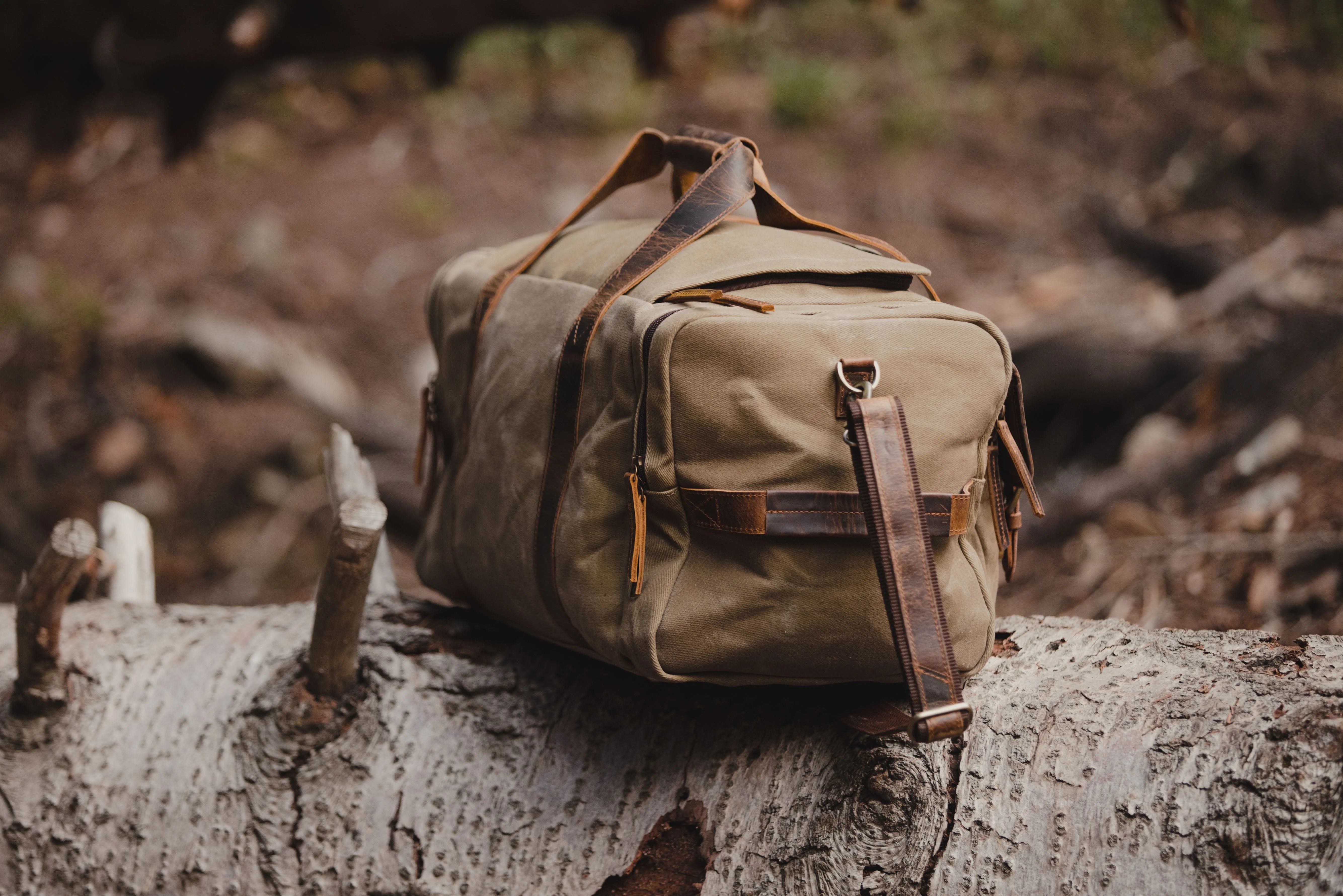 Waxed Canvas and Leather Duffle Bag - Weekend Bag