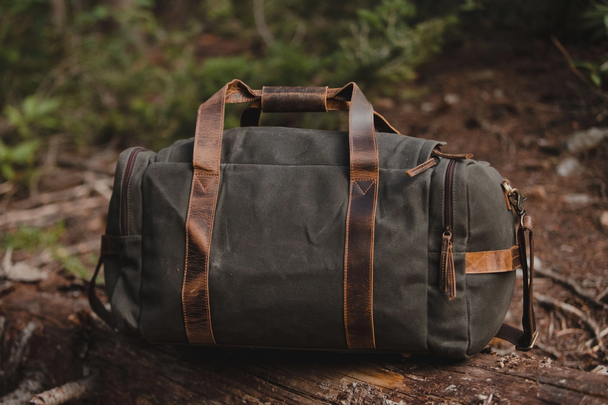 Handmade Waxed Canvas Backpack 50 L Green Brown Options Leather