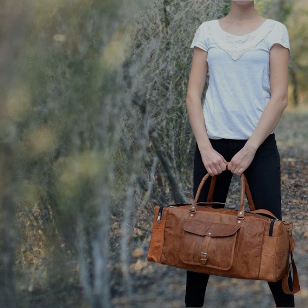 Full Grain Leather Duffel Bag for Men and Women - 24 Inch Travel Bag