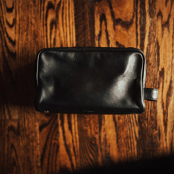 genuine buffalo leather unisex toiletry bag travel dopp kit Buffalo Leather Dopp - LG Black