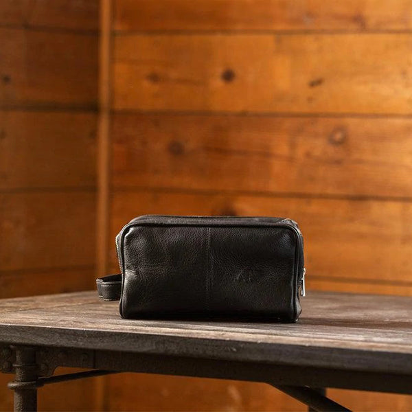 Black Leather Toiletry Bag