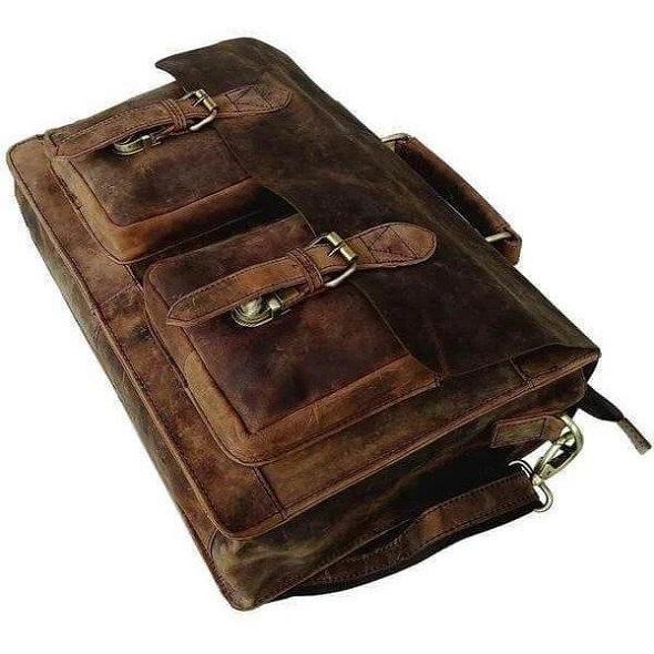 Distressed Leather Briefcase - Laptop Messenger