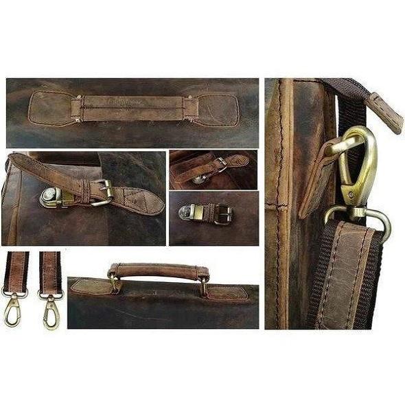 Buffalo Leather Messenger Bag For Men Distressed Full Grain Laptop