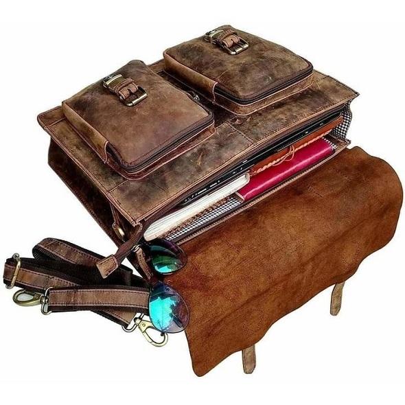 Distressed Leather Briefcase Laptop Messenger