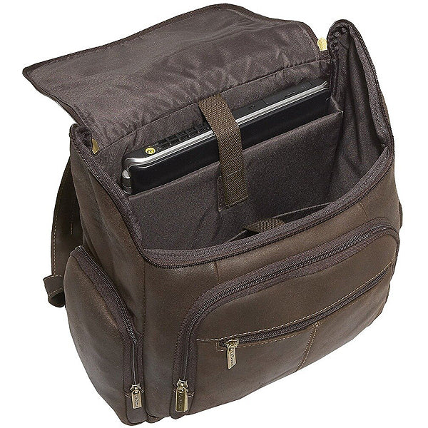Distressed Leather Laptop Backpack for Men for 15 Inch Laptops Open