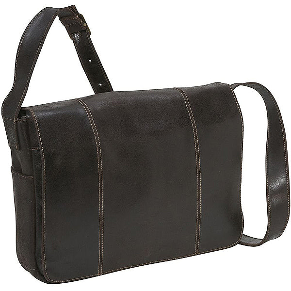 Distressed Men's Leather Messenger Bag Dark Brown