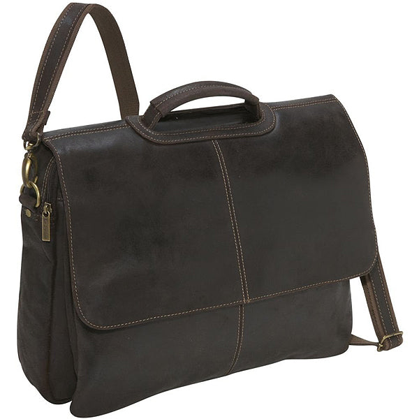 Distressed Leather Laptop Bag for Men Dark Brown