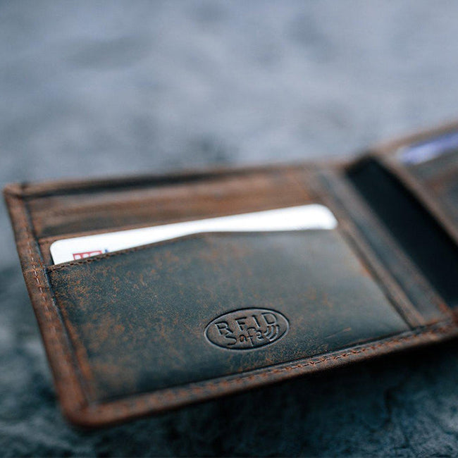 Itslife Men's RFID Vintage Look Genuine Leather Long Bifold Wallet  Checkbook Wallets for Men