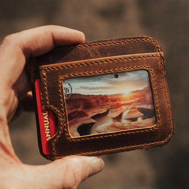 Compact Mini Leather Wallet with ID Window